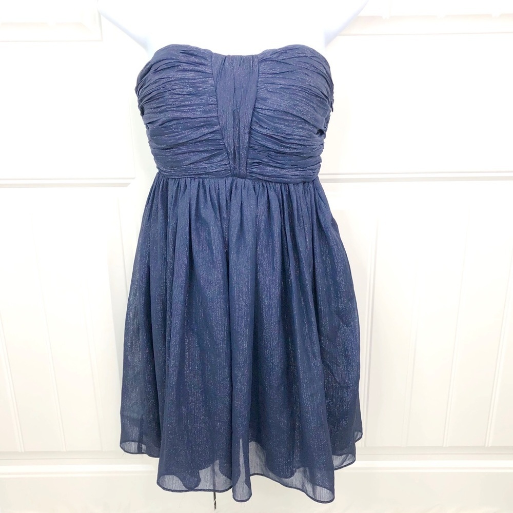 Modcloth Minuet Blue Metallic Strapless Mini Dress